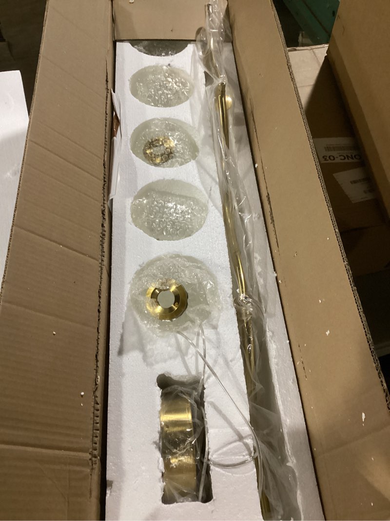 Condition photo showing Good Condition for similar  to photo 39.4\" kitchen island lighting, 5 lights clear glass pendant light fixtue, golden linear metal chandelier for dining&living room foyer,height adjustable,e26 socket