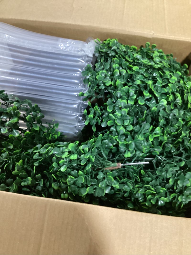 Condition photo showing Good Condition for bailikang 2pcs artificial lavender boxwood topiary ball bush with ground spike fake evergreen shrubs bushes plants uv resistant faux greenery shrubs, fake green boxwood plants for garden, yard, porch 24in lavender