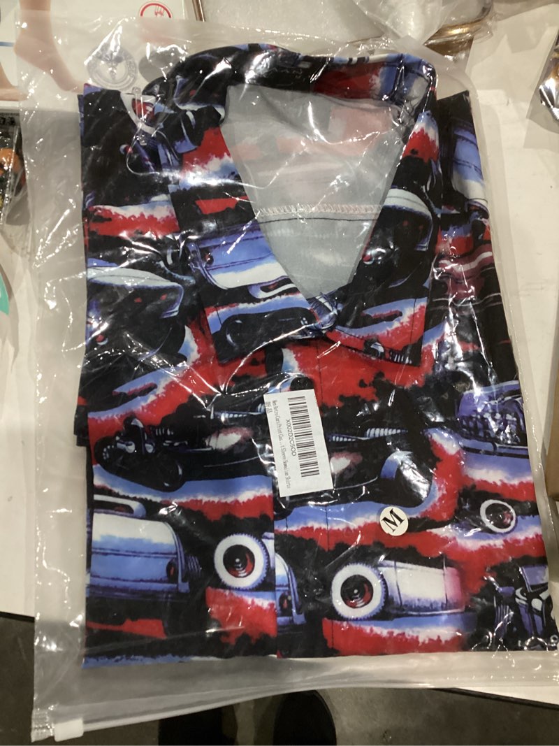 Condition photo showing New/Like New for Men's Food Cars Print Shirts Hawaiian Short Sleeve Casual Tropical Funky Button Down Shirt Medium Red 8