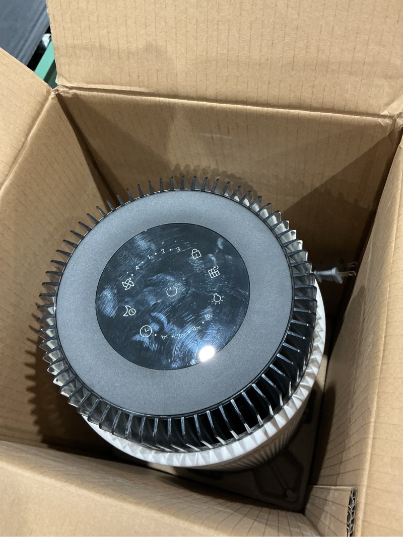 Condition photo showing As Is for air purifiers for home up to 810 ft², hepa filter and carbon filter for smoke, allergies, pet dander, odor, aqi monitor, auto mode, timer, filter indicator, night light, 3yr warranty, 100 white airmega 100