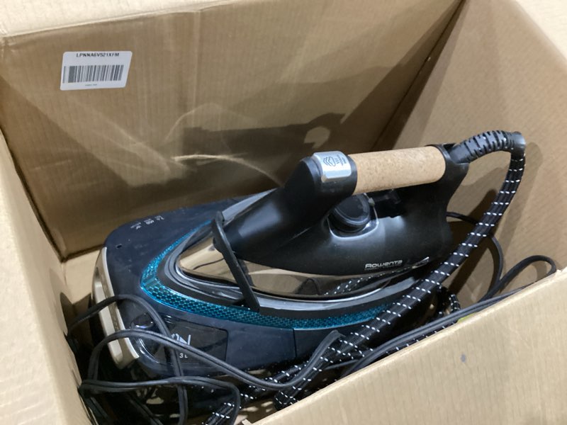 Condition photo showing Good Condition for rowenta, iron, ultimate steam pro stainless steel soleplate professional steam station for clothes, 1800 watts, 1.3l removable tank, boiler technology, fast heat up, black clothes iron, dg8668 xl steaming sessions - professional results