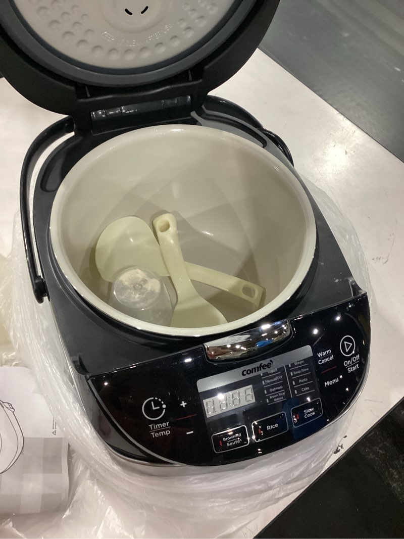 Condition photo showing As Is for *used,not tested*comfee' rice cooker, japanese large rice cooker with fuzzy logic technology, 11 presets, 10 cup uncooked/20 cup cooked, auto keep warm, 24-hr delay timer 10 cups_newer
