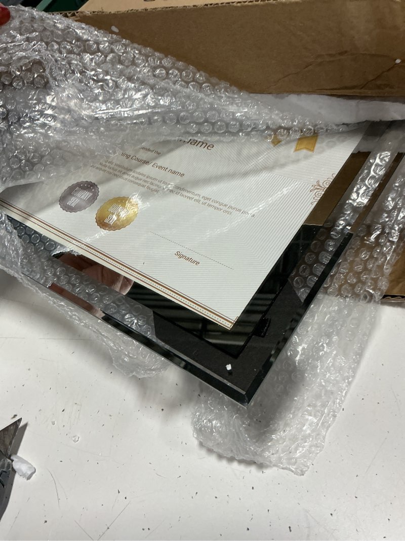 Condition photo showing Good Condition for simon's shop 4 pack picture frames 8.5 x 11 frames for certificates and awards 8 1/2 x 11 wall and tabletop frame set, clear with silver trim