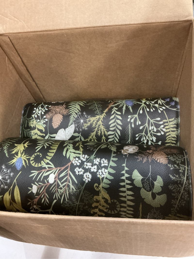 Condition photo showing Good Condition for black green botanical kitchen rugs set of 2 plant leaf anti-fatigue kitchen mat natural comfort standing waterproof pvc mats 2/5" thick leather carpet for laundry office sink(17.3" x28" + 17.3" x 47") ink moss green 17.3 x 28 inch + 17.3 x 47 inch