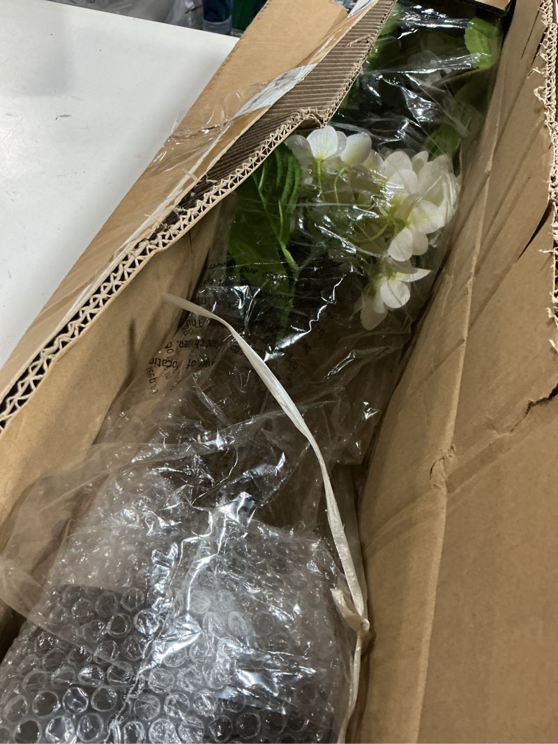 Condition photo showing New/Like New for hollyone 3ft white hydrangea artificial flowers tree large real touch faux silk hydrangea plants potted fake flower in black pot for home indoor outdoor front porch garden entrance living room decor white-3ft-1pcs 2ft 6in