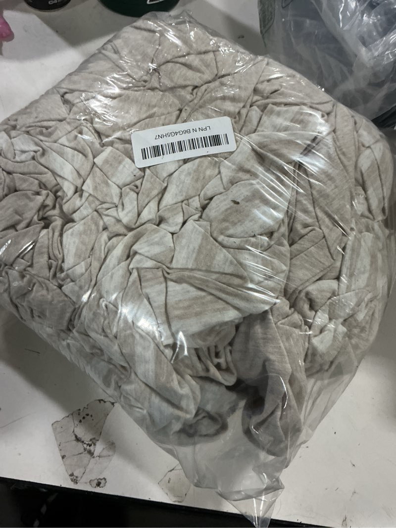 Condition photo showing As Is for pure era jersey knit duvet cover set 100% t-shirt heather cotton super soft comfy classic striped design, with zipper closure, heather beige stripe, full beige stripe (no comforter) full
