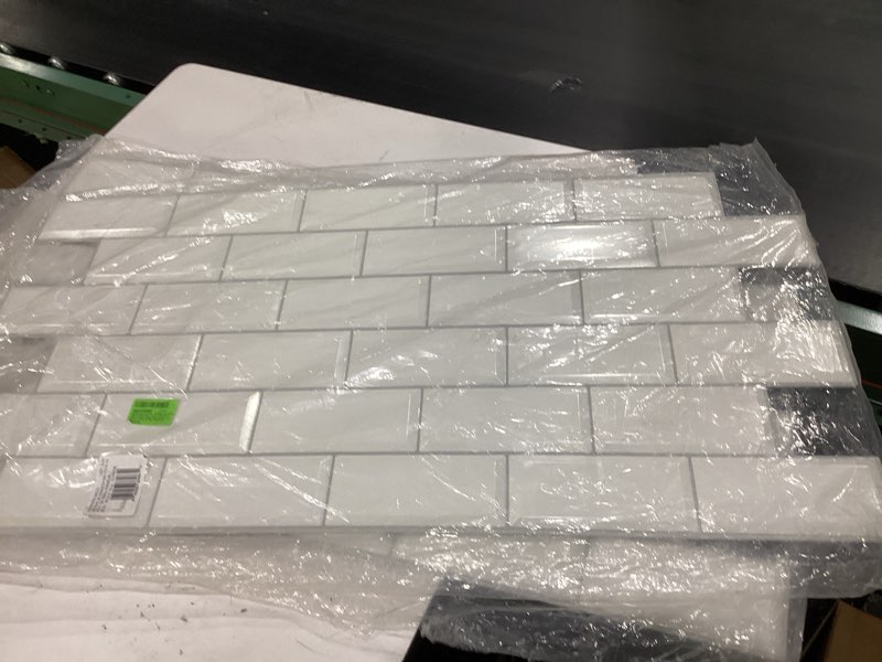 Condition photo showing New/Like New for dundee deco grazpg7125-10 pearl white faux tile pvc 3d wall panel, 3.2 ft x 1.6 ft (97cm x 48cm), interior design wall paneling decor, 5 sq. ft. (0.47 sq. m) each, pack of 10 38" x 19'', pack of 10