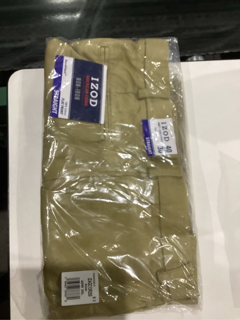 IZOD Men's American Chino Flat-Front Straight-Fit Pants, Khaki, 40W x 30L