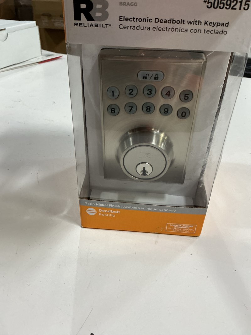 Condition photo showing As Is for RELIABILT Bragg Satin Nickel Keypad Electronic Deadbolt Lock