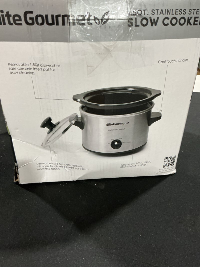 Condition photo showing New/Like New for Elite Gourmet MST-250XS Electric Slow Cooker Ceramic Pot, Adjustable Temp, Entrees, Sauces, Stews & 