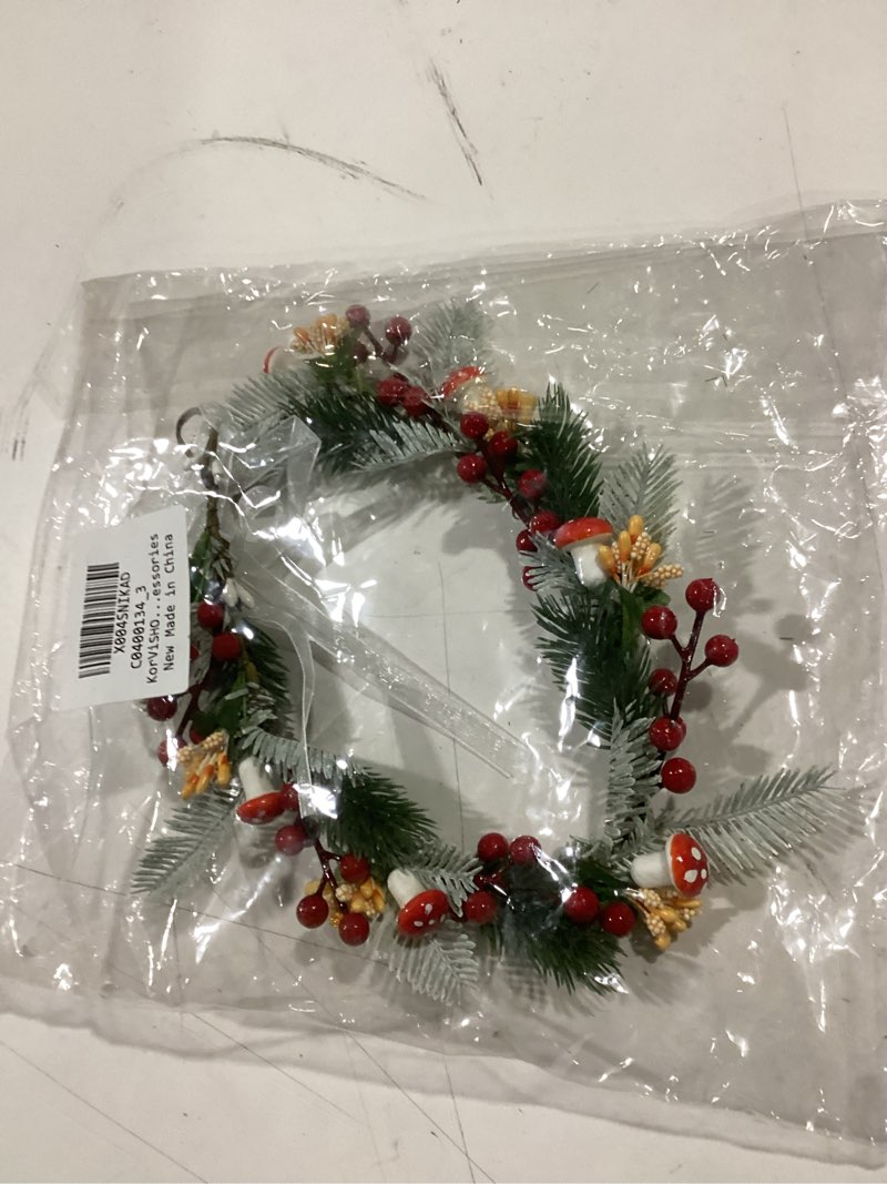 Condition photo showing As Is for Christmas Flower Crown Headband, Christmas Floral Headpiece for Women Girls Xmas Winter Costume Holiday Party Christmas mushroom pine branch