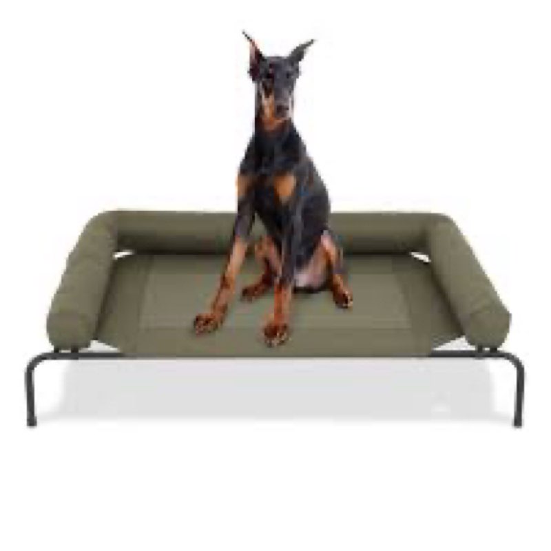 Cooling Elevated Dog Bed with Pillows Portable Washable Raised Pet Cot with Removable Bolster and No-Slip Rubber Feet for Indoor Outdoor Use
