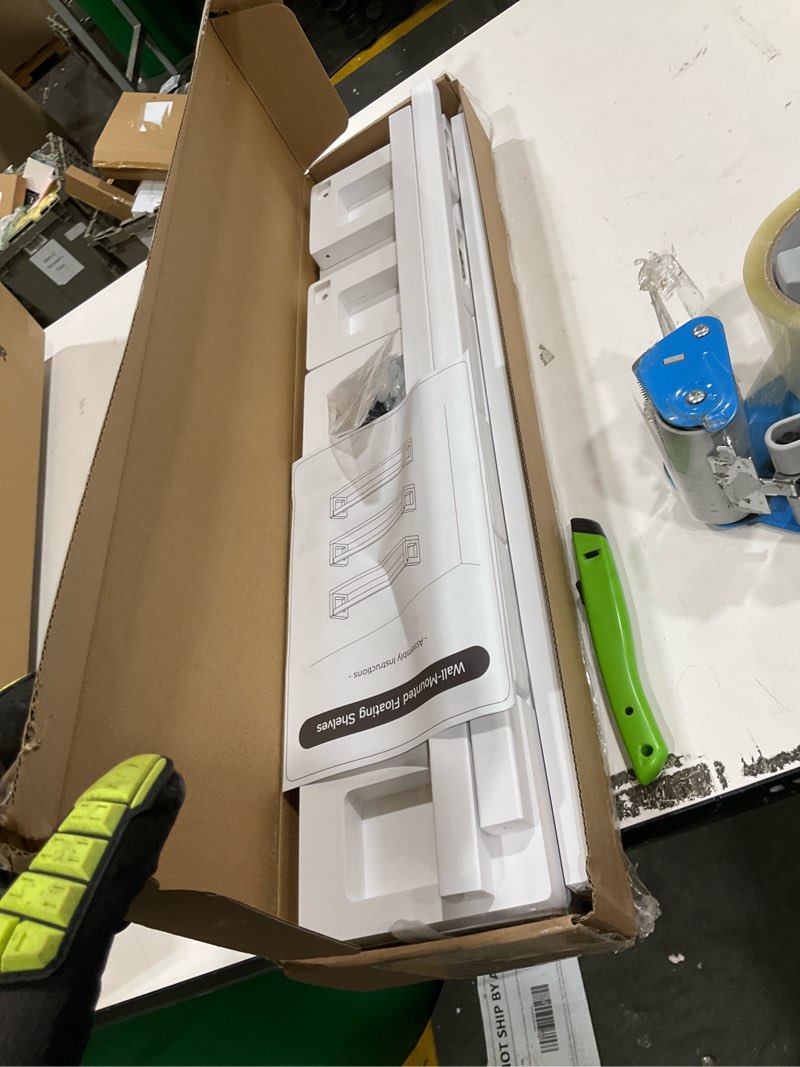 Condition photo showing As Is for Upgraded Thick Floating Shelves - 24 Inch Multi-Use Wall-Mounted Bookshelves for Kids and Nursery, Ideal for Books, Toys, Spice Rack, Decor - White White 23.60 Inch