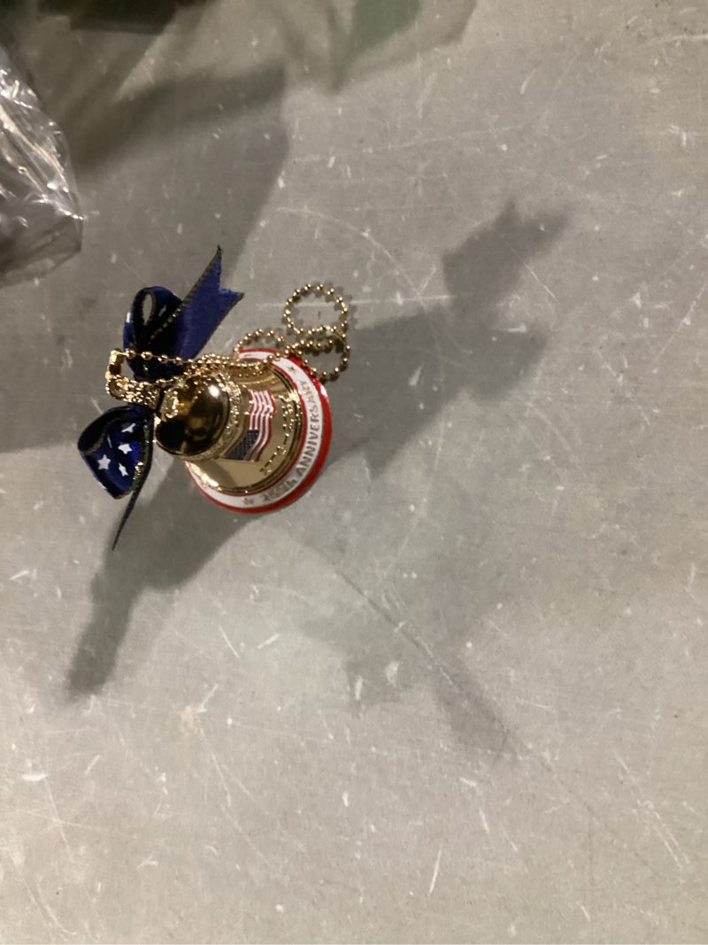 Condition photo showing Good Condition for United States 250th Anniversary Bell Ornament - Handmade 3D Metal Enamel Crafted Commemorative Hanging Decor for Patriotic Christmas Tree, Collectors Gift, Outdoor Garden Fence Patio Decor (B)