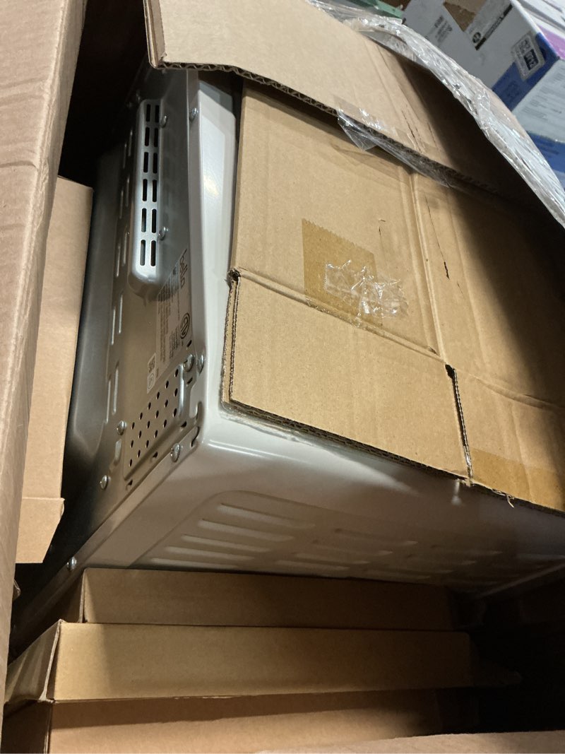 Condition photo showing As Is for bella air fry toaster oven, 7 preset cooking options, dishwasher-safe evergood coated trays included, 60-minute auto shutoff w audible timer, power indicator light, 1700 watt, oatmilk
