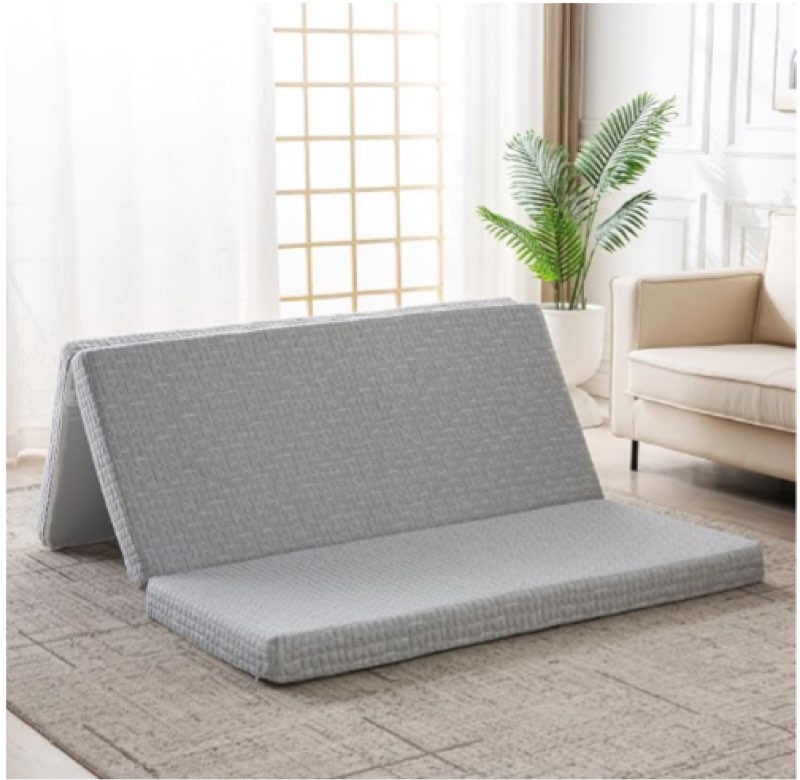 Foldable Mattress, 4 Inch Memory Foam Guest Floor Mat, Tri Folding Portable Mattress for Kids and Adults, Washable Cover, Non-Slip Design, Full Grey (Size: 53\" L x 74\" W x 4\" Th)