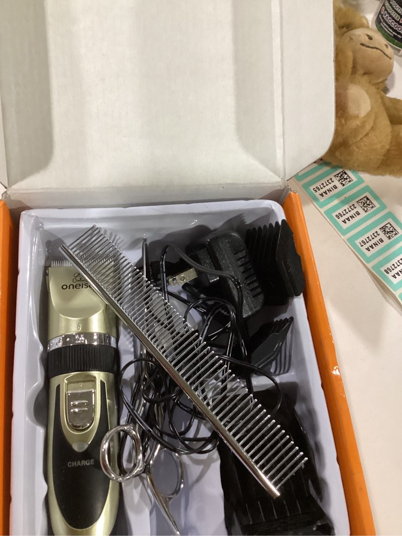 Condition photo showing New/Like New for oneisall dog clipper low noise, dog grooming kit with rechargeable, pet shaver cordless electric quiet hair clipper set for dogs cats pets?gold?