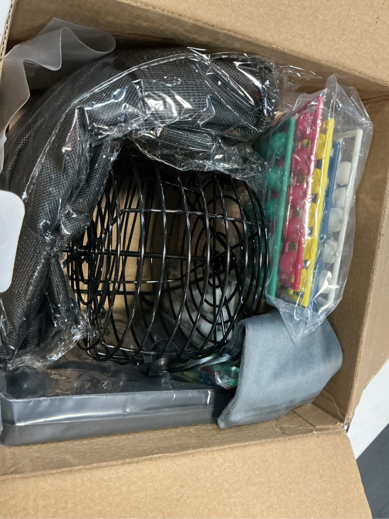 Condition photo showing Good Condition for Bingo Game Set with 150 Balls, 8” Metal Bingo Cage with Non-Slip Feet & Storage Bag – Deluxe Bingo Set with 100 Large Print Cards,150 Chips, Master Board for Adults, Seniors & Large Groups