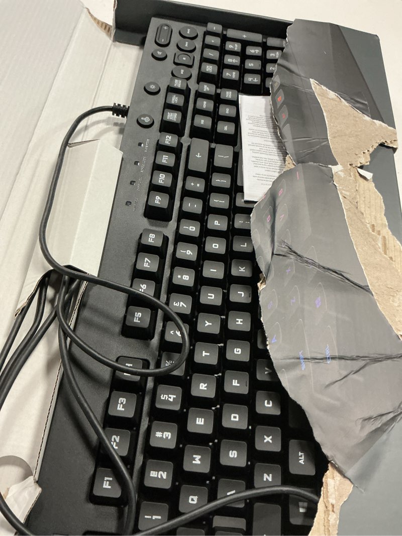 Condition photo showing Good Condition for logitech g213 prodigy gaming keyboard - wired rgb backlit keyboard with mech-dome keys, palm rest, adjustable feet, media controls, usb, compatible with windows – black