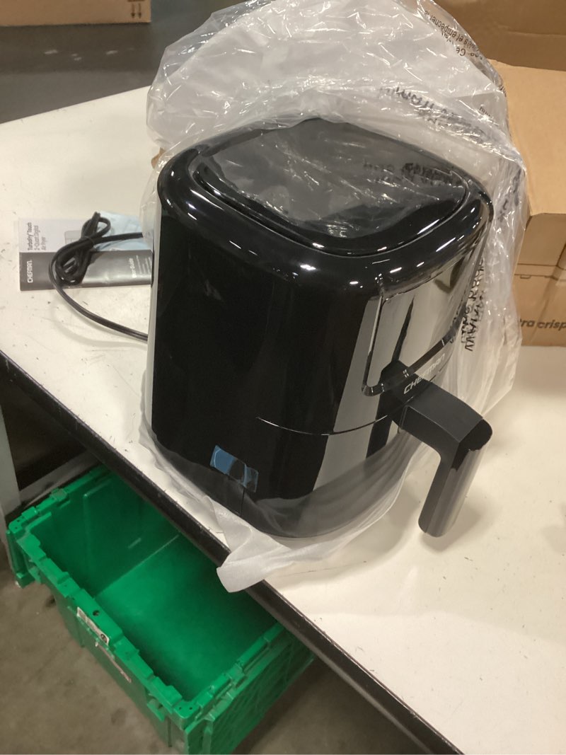 Condition photo showing New/Like New for chefman 2 qt mini air fryer – digital space-saving compact air fryer with nonstick and dishwasher safe basket, quick & easy meals in minutes, features digital timer and shake reminder – black 2 quart black