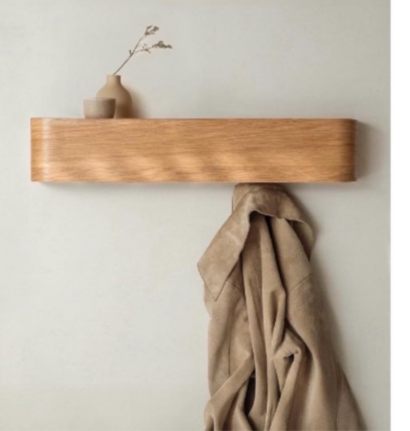 Kazai. Wall-Mounted Coat Rack 'Toke' - Modern Design Coat Rack with Hidden Wall Hooks - Solid Wood Veneer Panel Coat Hanger - Oak