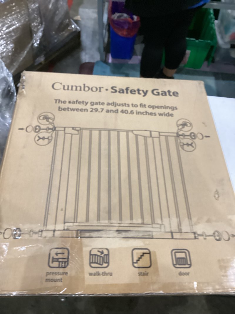 Condition photo showing Good Condition for cumbor 30-46" baby gate for stairs, toddler safety essentials for the house, auto close dog gate for doorways, mom's choice awards winner-easy install pressure mounted pet gates for dogs, white
