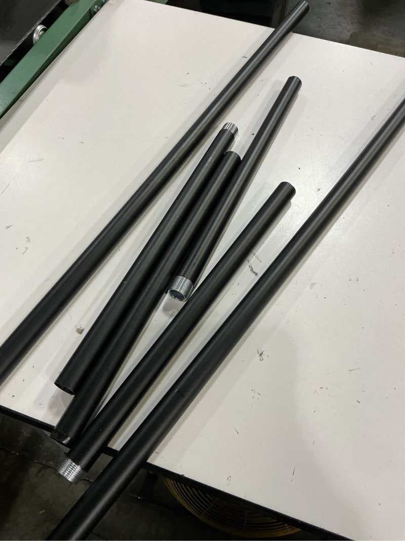Condition photo showing As Is for pipe decor 1/2” x 72” malleable cast iron pipe, pre cut, industrial steel grey fits standard three quarter inch black threaded pipes nipples and fittings, build vintage diy furniture, 4 pack 1/2" x 72"