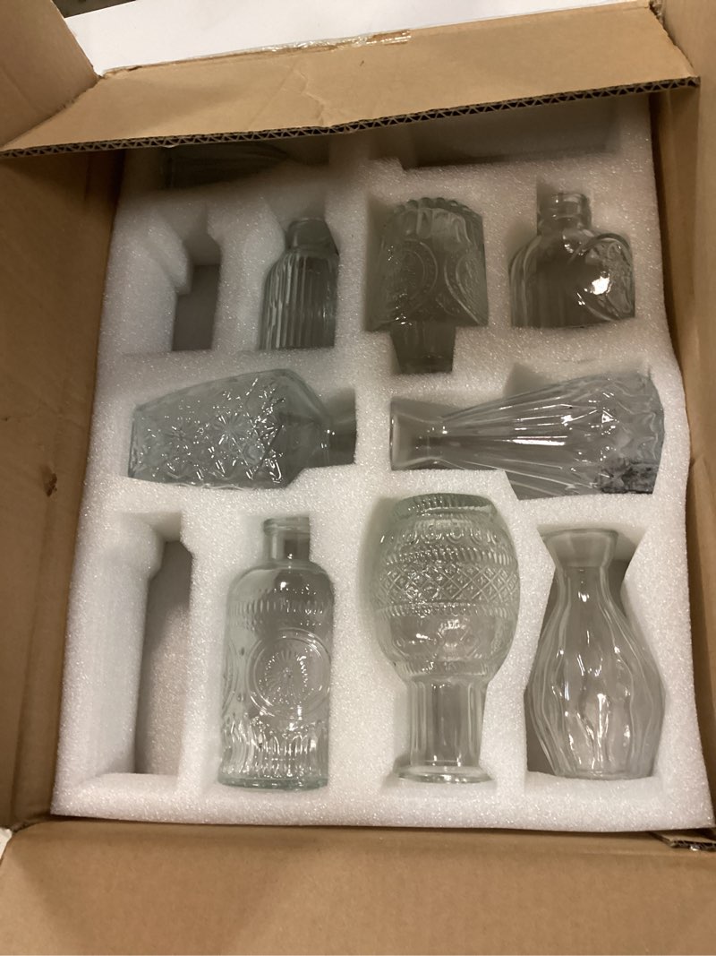 Condition photo showing As Is for bud vases set of 12,glass bud vases in bulk,small flower vases for centerpieces,mini vintage vase for wedding, home table decor,christmas,party decoration,clear 12pcs-clear