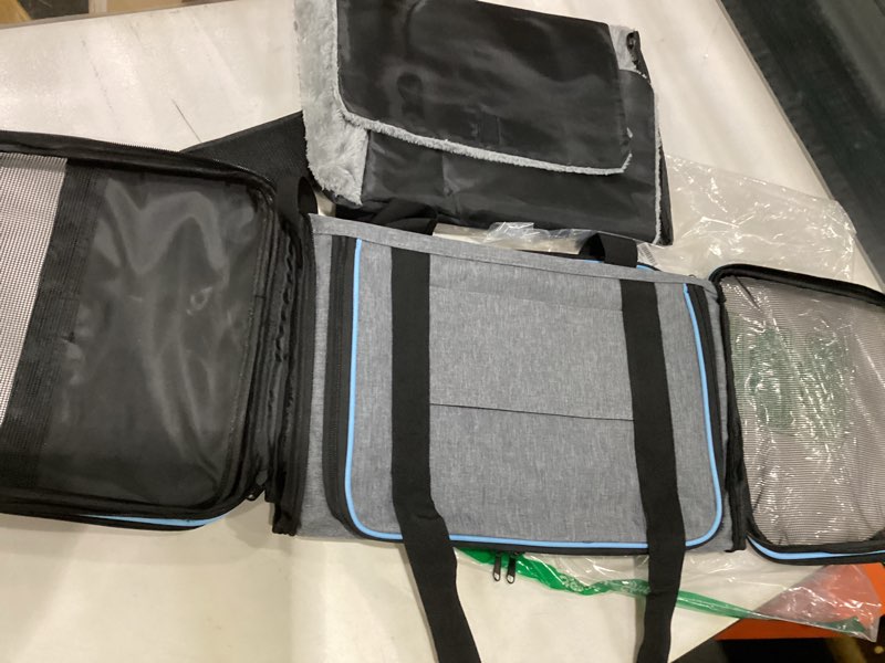 Condition photo showing As Is for *similar style to stock photo* Petskd Top-Expandable Pet Carrier 18x11x11 Inches Delta American United Airline Approved, Soft-Sided Carrier for Small Cats and Dogs with Locking Safety Zippers and Anti-Scratch Mesh(Grey) 18.0\"L x 11.0\"W x 11.0\"H Grey