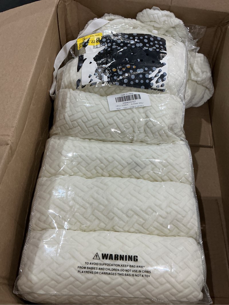 Condition photo showing Good Condition for 12pcs stretch patio cushion covers,outdoor couch covers replacement,outdoor couch & sofa slipcovers,for patio furniture cushion covers,washable reusable furniture protector (jade white,cover only) 12pcs jacquard twill jade white