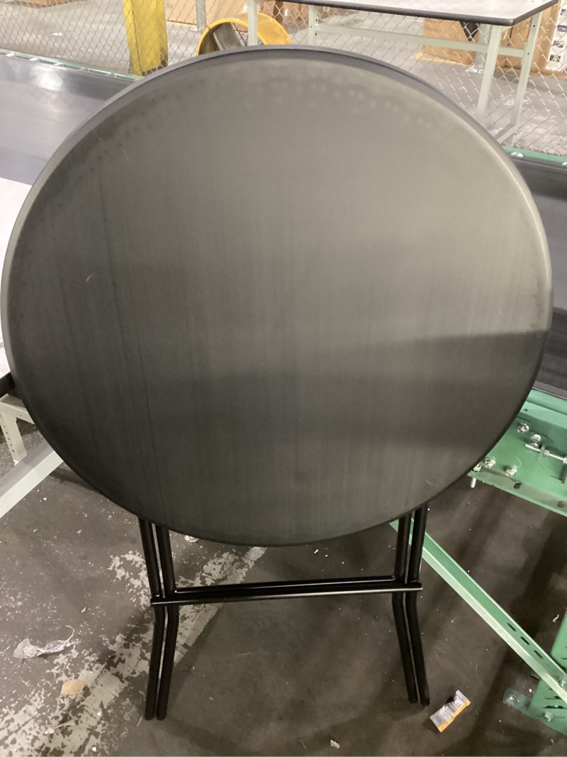 Condition photo showing Good Condition for Cocktail Table 28in High Top Round Folding Indoor Outdoor, Plastic Bar Height Foldable Bistro Tall Table for Party, Patio, Dining Room, Kitchen, Events, Removable Locking Legs, Black