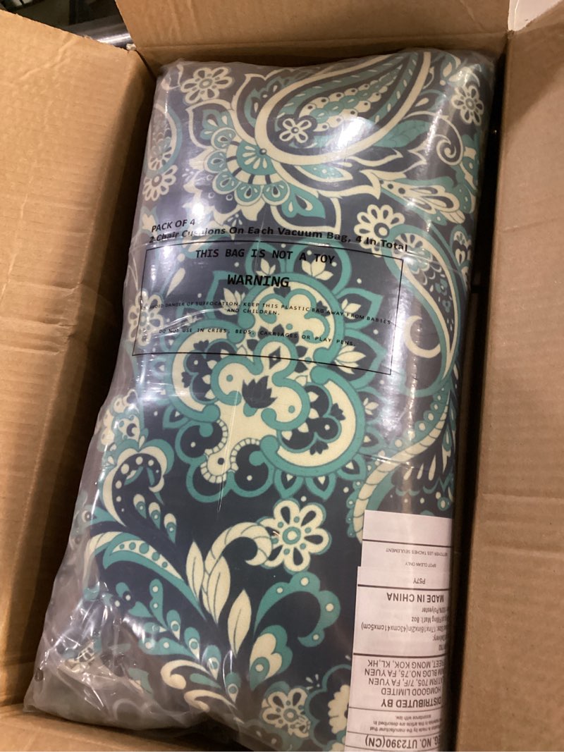 Condition photo showing New/Like New for downluxe outdoor chair cushions set of 4 for patio furniture, water-resistant patio chair cushions with ties, high density foam outdoor seat cushion, 17" x 16" x 2", green paramecium green paramecium 17x16x2 inch (pack of 4)