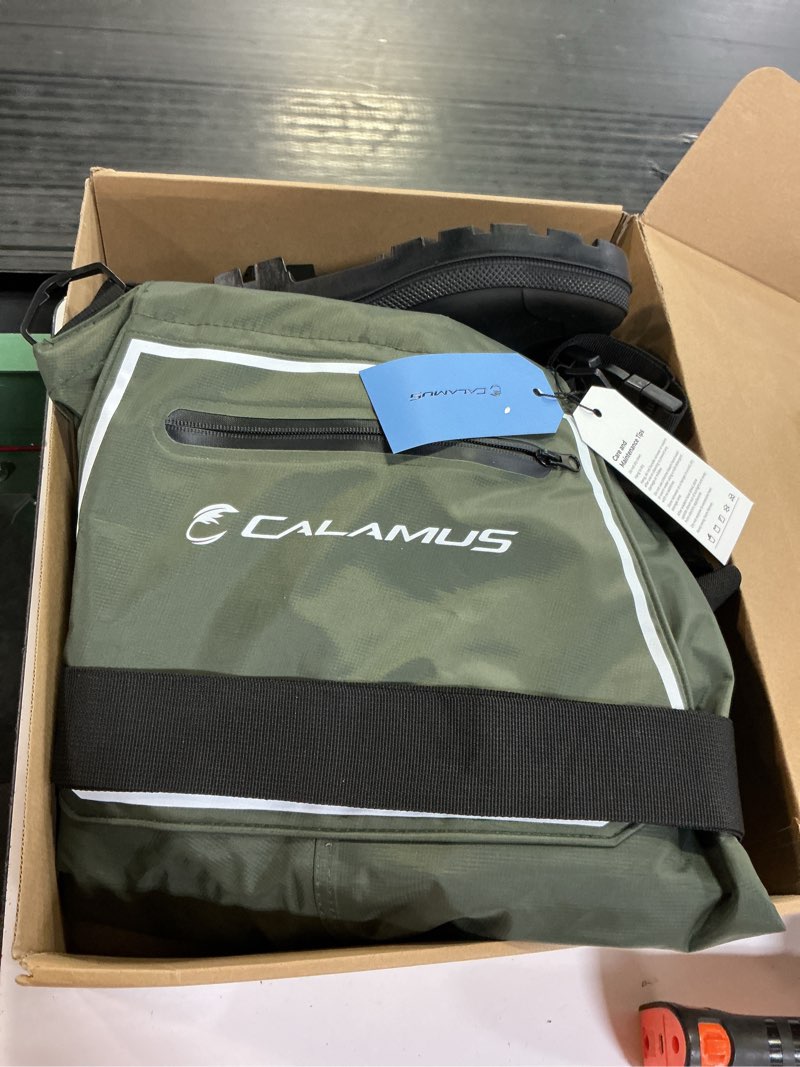 Condition photo showing Good Condition for calamus wavewalker chest waders for , 100% waterproof youth fishing waders with pvc boots, dwr, knee pads, eva insoles military green  size m9/w11