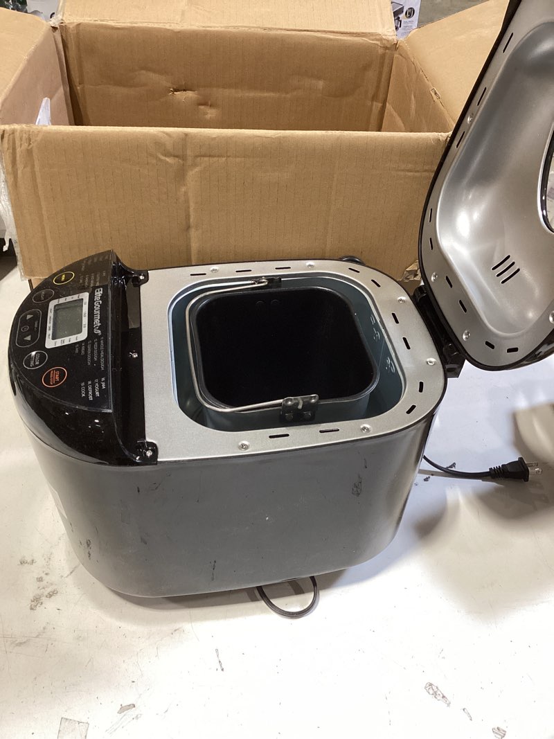 Condition photo showing Good Condition for elite gourmet programmable bread maker, 2 lb loaf, 3 sizes, 19 presets incl. gluten-free, dough & jam, delay timer, black