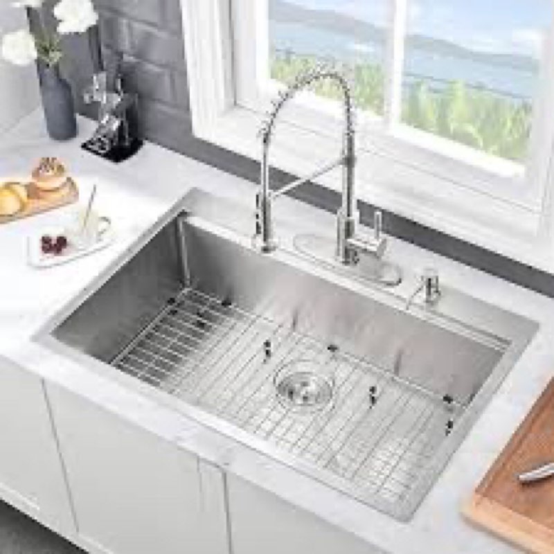 33 Inch Drop In Kitchen Sink with Faucet Combo-Brovy 33x19 Top Mount Kitchen Sink Drop In Stainless 