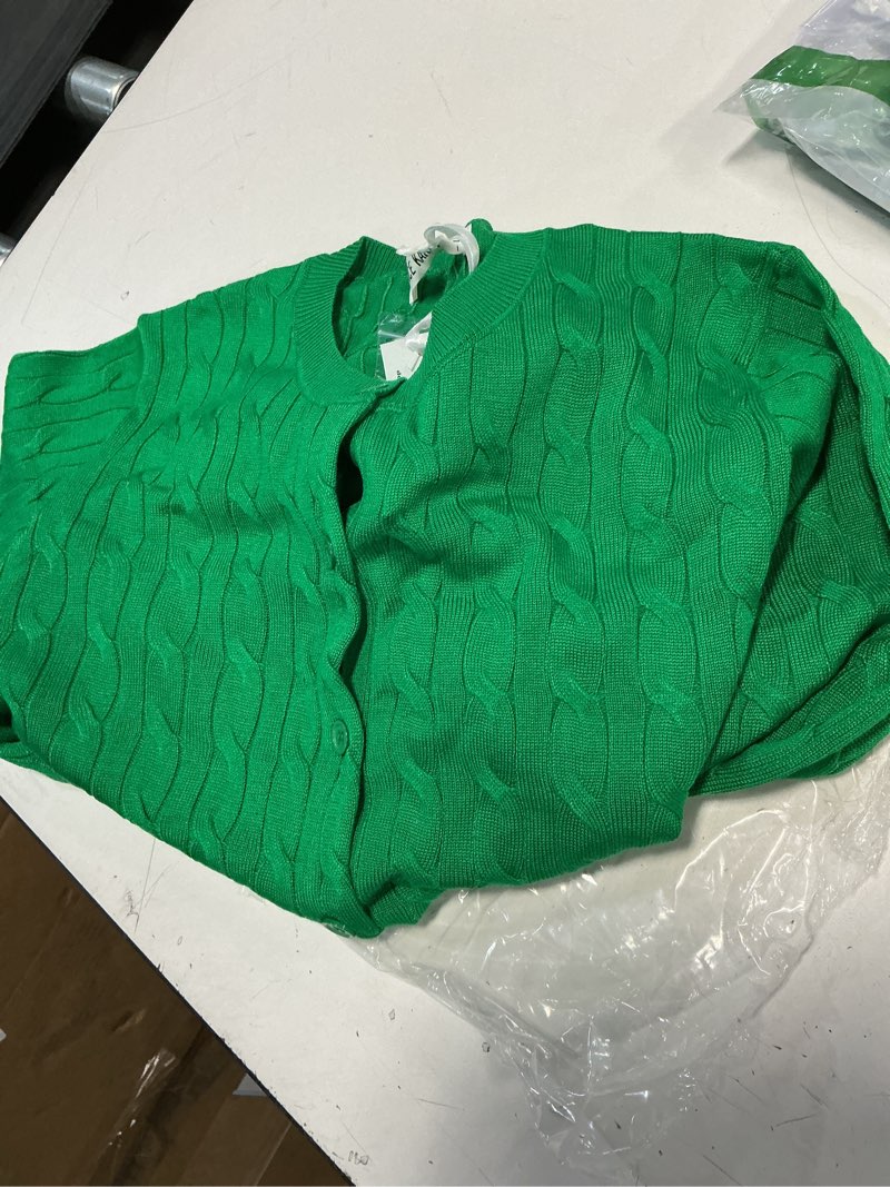 Condition photo showing Good Condition for GRACE KARIN Womens Long Sleeve Button Up Cable Knit Cardigan Lightweight 2025 Crewneck Button Down Sweaters for Women Large Green