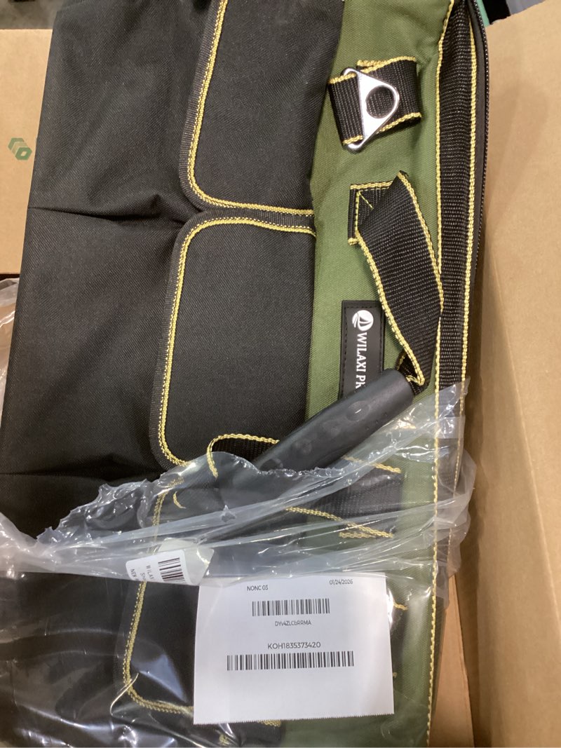 Condition photo showing Good Condition for 20inch Tool Bag for Men Women Heavy Duty with Waterproof Molded Base Large Tool Bag, Wide Mouth Tool Tote, Artisan Carpenter Electricians Tool Bags,Adjustable Shoulder Strap Organizer 20in tool bag