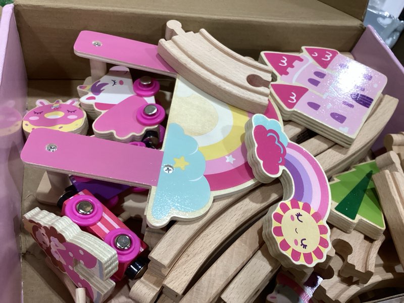 Condition photo showing Good Condition for lehoo castle wooden train set - unicorn train set for toddlers 2-4, wooden train track toddler girl toys, pink train fantasy toys for 3 4 5 6 7 year old girl