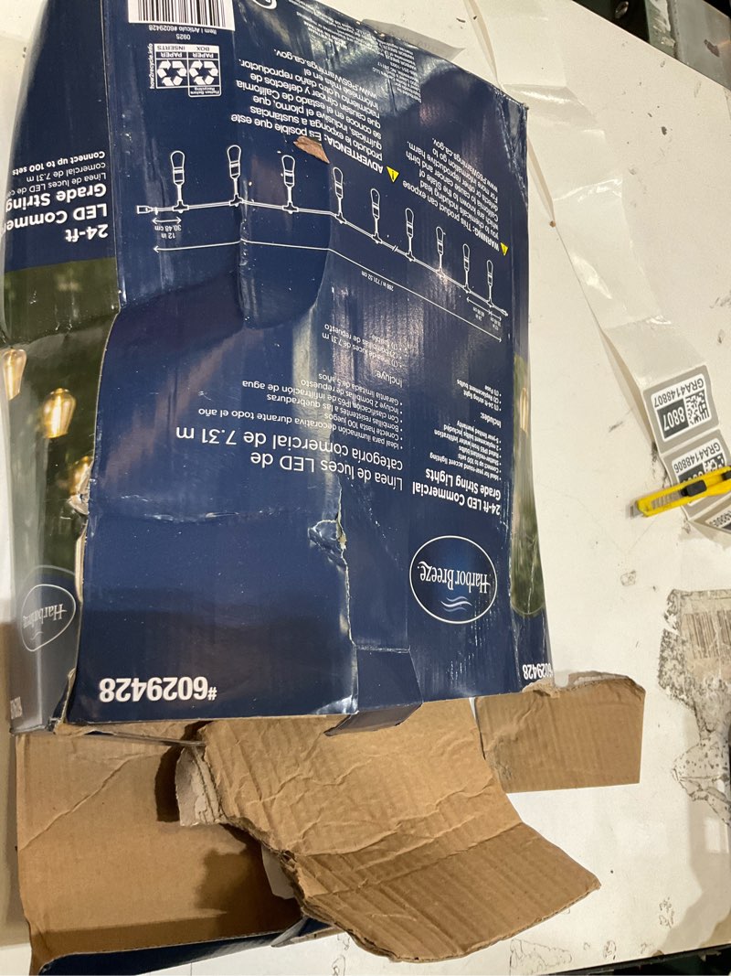 Condition photo showing As Is for harbor breeze 24-ft plug-in black indoor/outdoor string light with 12 white -light led edison bulbs