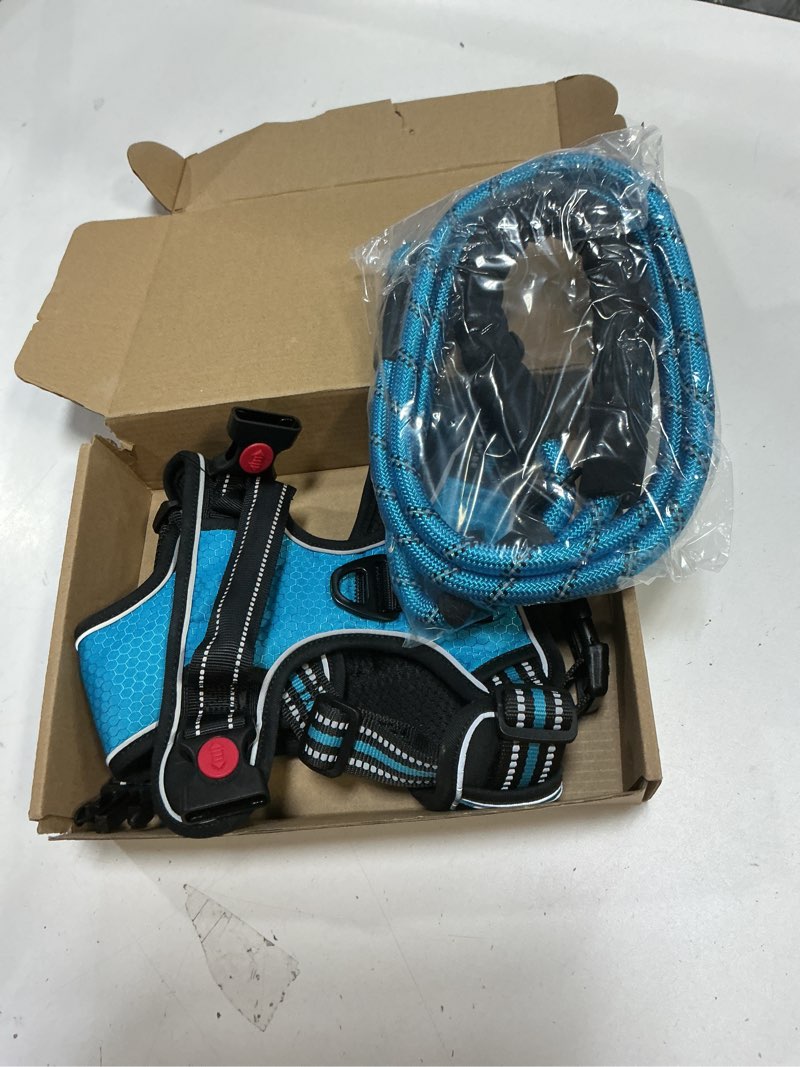 Condition photo showing New/Like New for No Pull Dog Harness Adjustable Reflective Oxford Easy Control Medium Large Dog Harness with A Free Heavy Duty 5ft Dog Leash Large Blue Harness+Leash