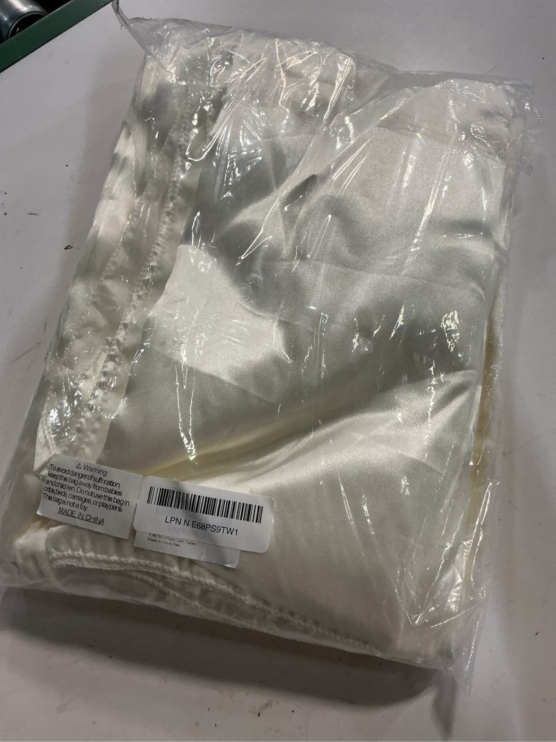 Condition photo showing Good Condition for turstin 4 packs satin tablecloth 102 x 58 inch overlay satin table cover rectangle bright silk tablecloth smooth fabric table decoration for wedding banquet party events, ivory ivory 4