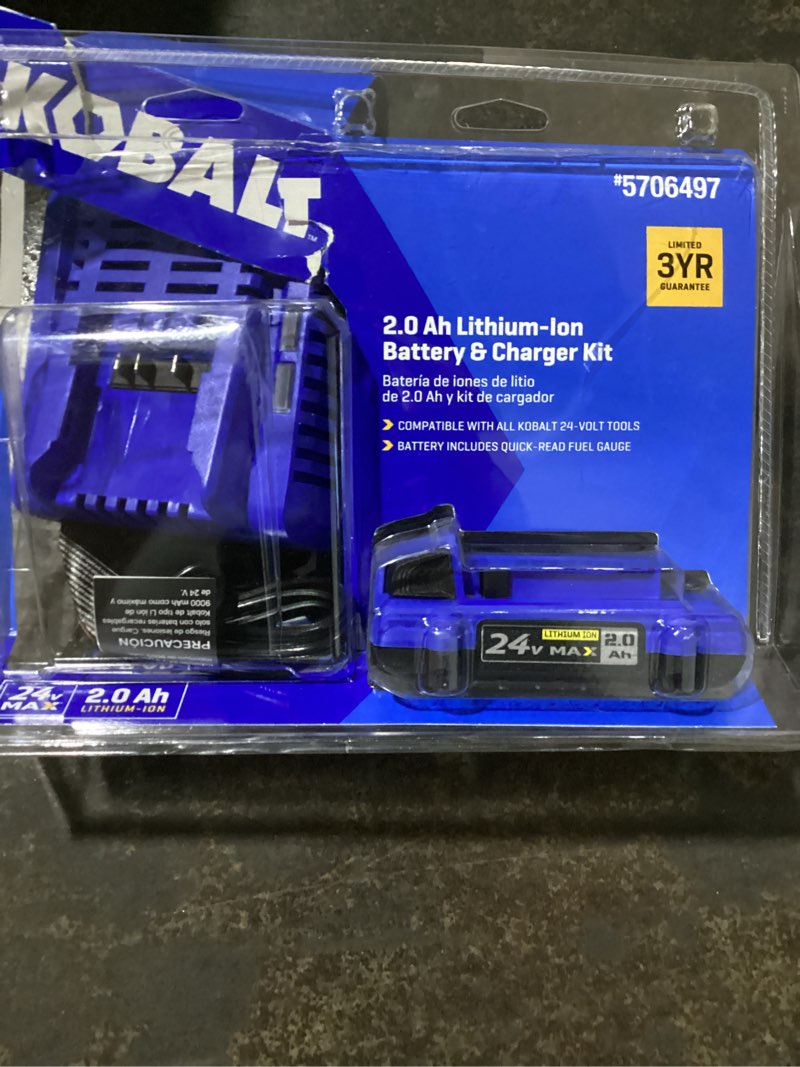 Condition photo showing Good Condition for (possibly used)kobalt 24 -volt 1 -pack lithium-ion ( 2 ah battery and charger )