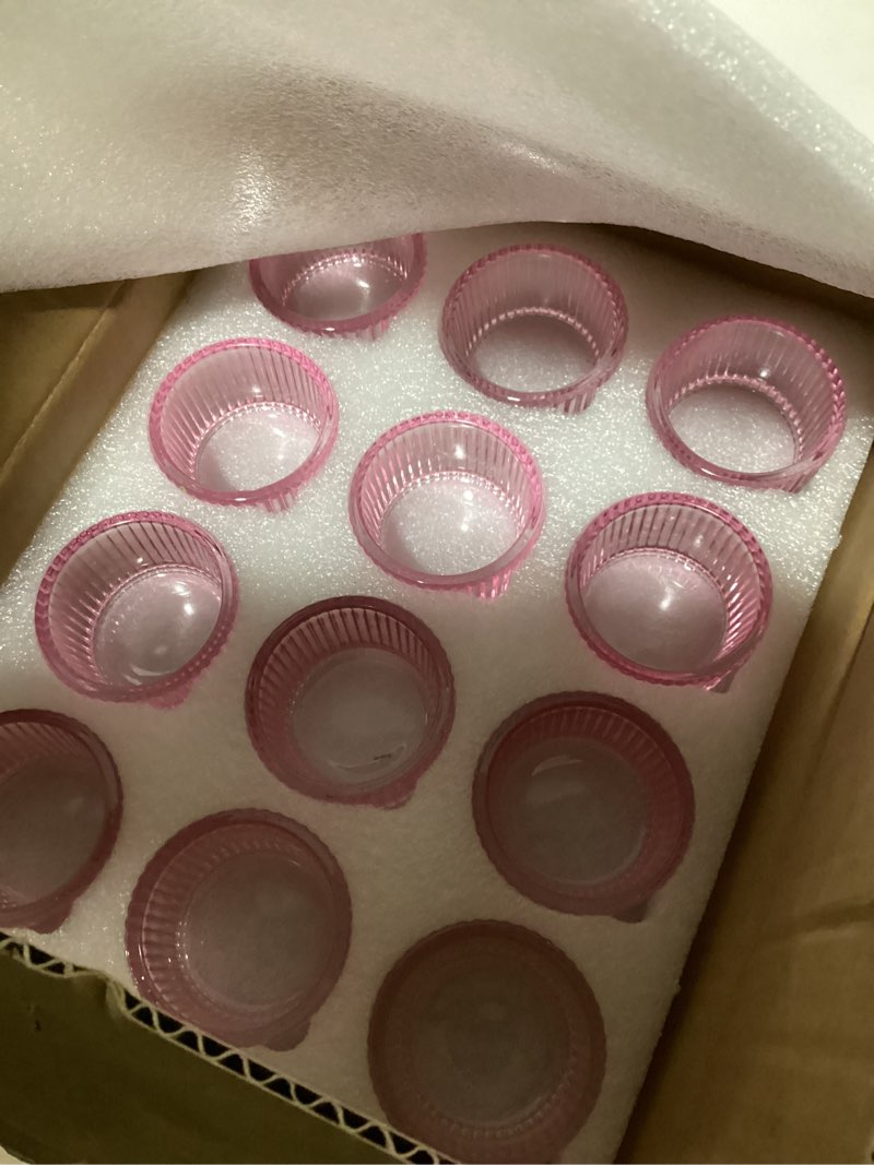 Condition photo showing New/Like New for 24 Pcs Glass Votive Candle Holders – Assorted Ribbed Pink Tea Light Holders Bulk for Weddings, Baby Showers, Parties, Home Décor, and Table Centerpieces