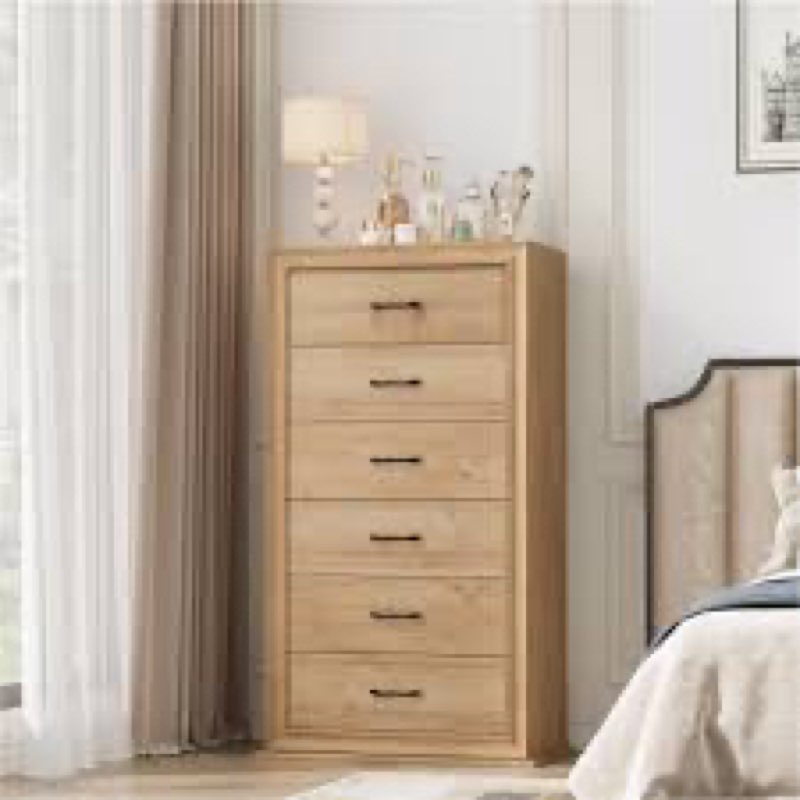 Arihana 53''H Vintage 6-Drawer Tall Dresser - Rustic Engineered Wood Chest with Fluted Detailing & Metal Handles, Space-Saving Vertical Design, Anti-Tip Kit Included, Multi-Functional Storage for Bedroom/Entryway