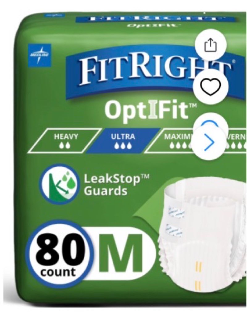 FitRight OptiFit Briefs, Ultra Absorbent, Disposable Adult Briefs with Tabs, Medium, 32"-44", 80 Count