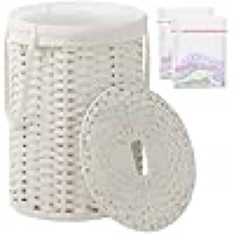 setvson laundry hamper with lid laundry basket with lid 19.0 gal (72 l) round wicker laundry basket handwoven rattan basket with lid removable bag 2 mesh bags handles for living room bathroom white