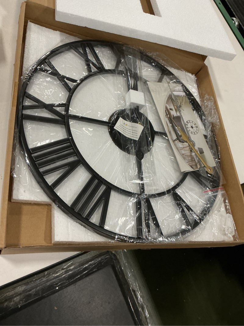 Condition photo showing New/Like New for LEIKE 16" Large Wall Clocks Battery Operated, Round Modern Silent Non-Ticking Black Metal Wall Clock for Living Room Decor, Bedroom Kitchen (40cm Diameter, Black Roman Number) 16 Inch Black-roman Number