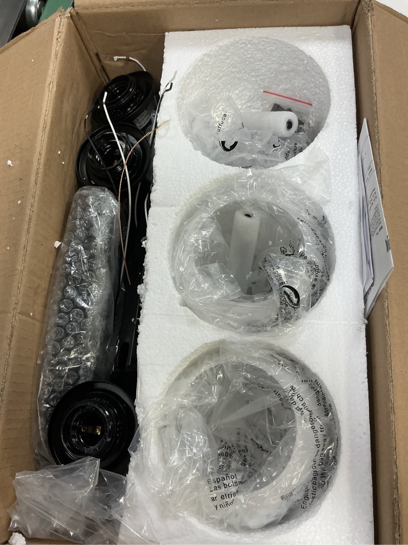 Condition photo showing As Is for Modern Vanity Lighting Fixtures,3-Light Black Bathroom Lighting Fixtures Over Mirror?Bathroom Wall Mounted Vanity Light with Milky White Glass Lampshade for Living Room?Bedroom?Hallway Black 3-Light