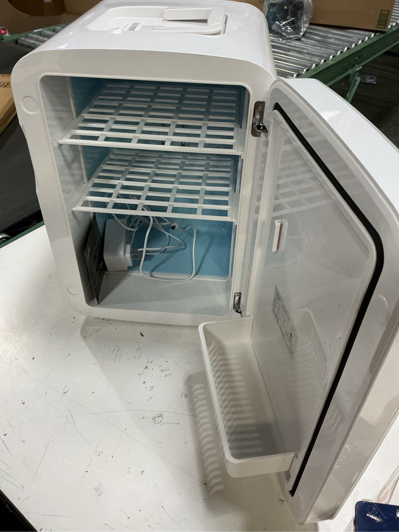 Condition photo showing Good Condition for Cooluli 15L Mini Fridge for Bedroom, Car, Office Desk & College Dorm - 12V Portable Cooler & Warmer for Food, Drinks, Skincare - AC/DC Small Refrigerator with Glass Front, White 15 Liter White