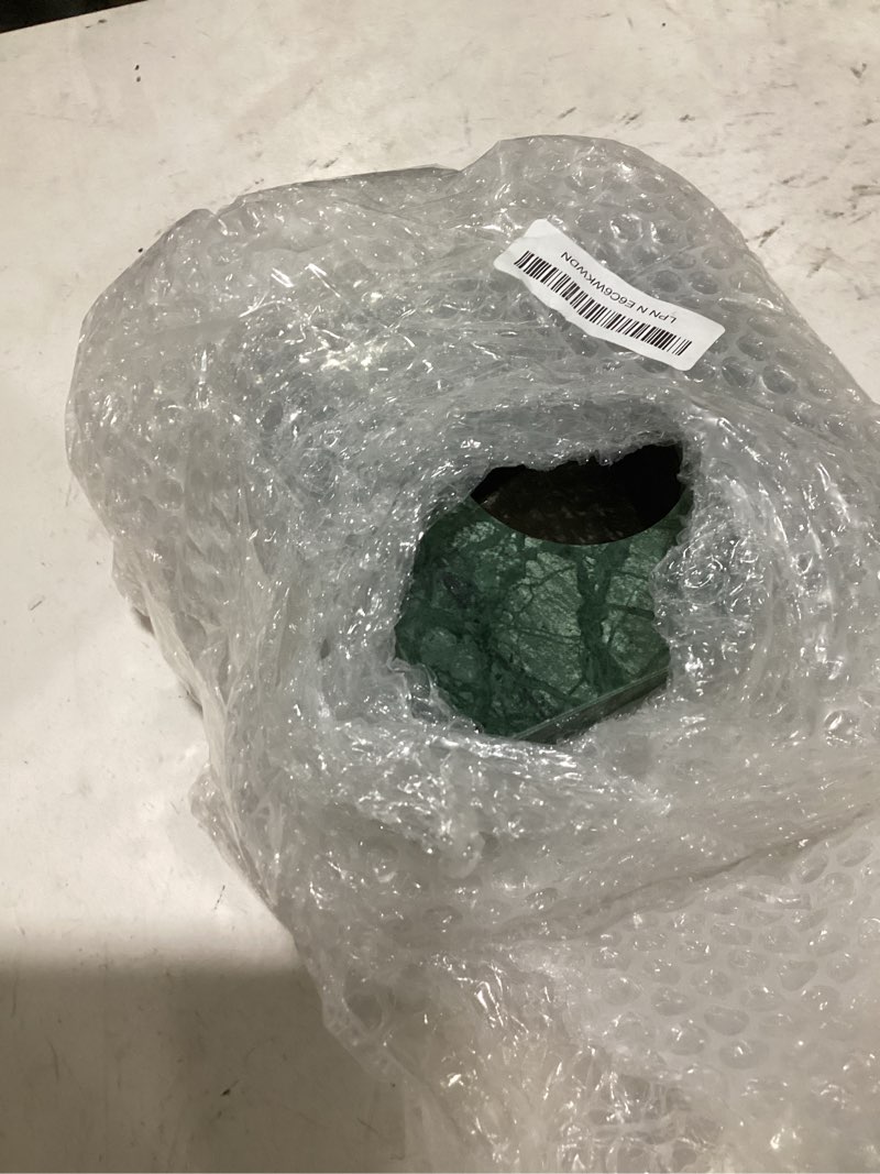 Condition photo showing Good Condition for real natural marble tissue box cover, 5.5 inch square marble tissue box holder with open bottom, heavy stone decorative organizer for bathroom vanity, kitchen countertop, luxury home décor green
